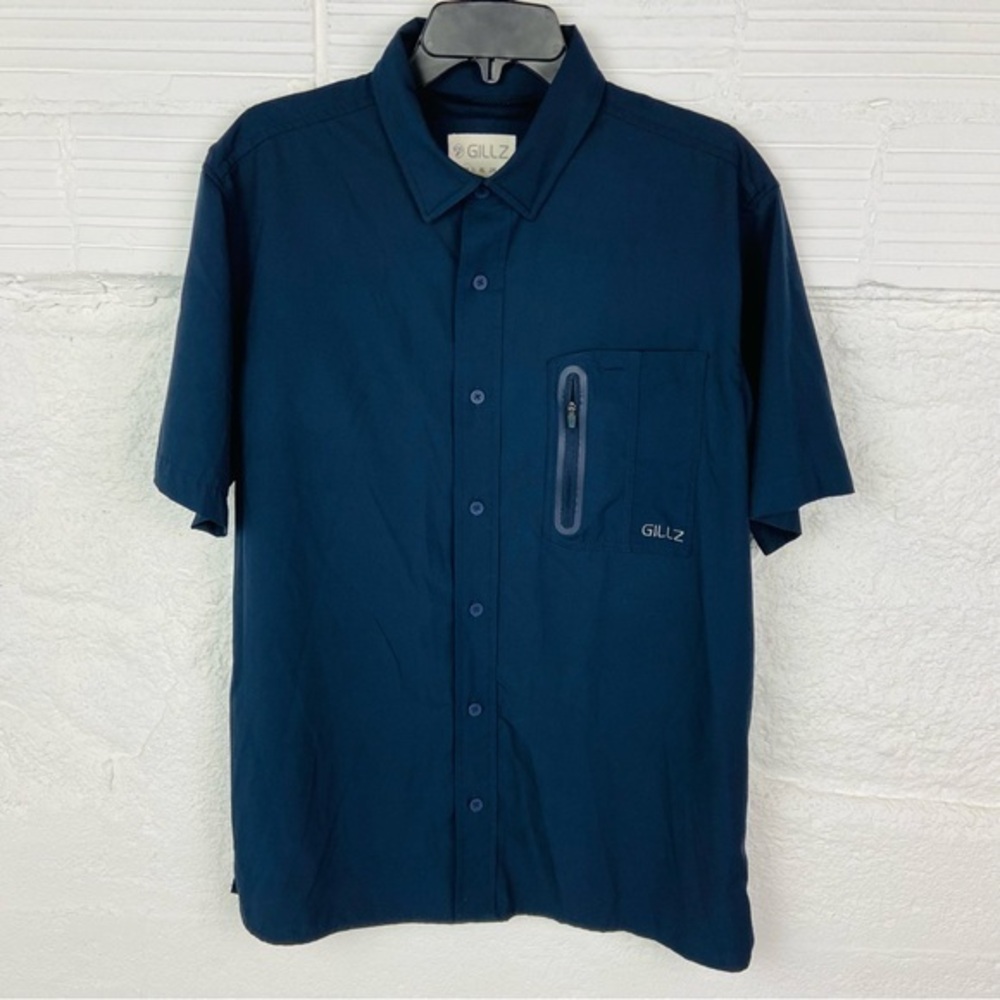 GILLZ navy button up collar breathable vented fishing outdoor short sleeve top M